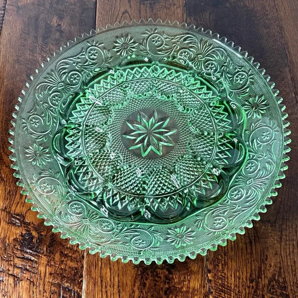 Vintage Indiana Glass Tiara Exclusives Chantilly Green Deviled Egg Plate